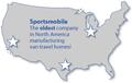 map of three locations in United States noting Sportsmobile as the oldest company in North America manufacturing travel homes