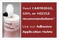 Which gun, nozzle or plunger for which adhesive cartridge?