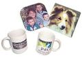Personalized placemats and coasters. Coffee mugs for company promotion.