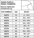 Hinged Knee Wrap Single Pivot sizing guide and model numbers