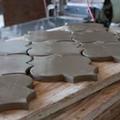 recycled handmade tile in ogee pattern freshly cut